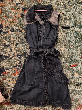 Tommy Hilfiger Sleeveless Denim Shirt Dress with Tie Belt